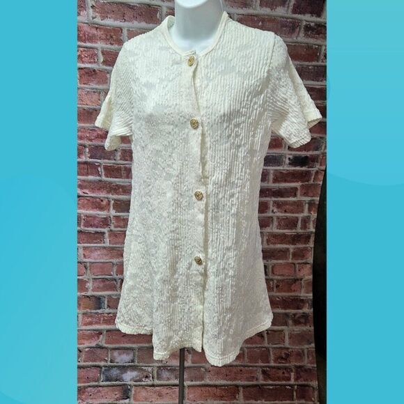 Seaside Resort Wear Vintage 90s Mini Dress Large Floral Ribbed Button Down - Picture 1 of 8